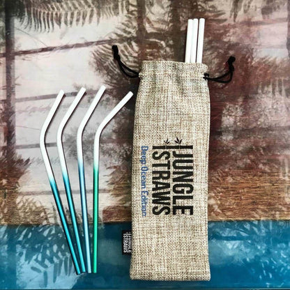 Jungle Straws - Stainless Steel - Reusable Straw Set - Deep Ocean Blue