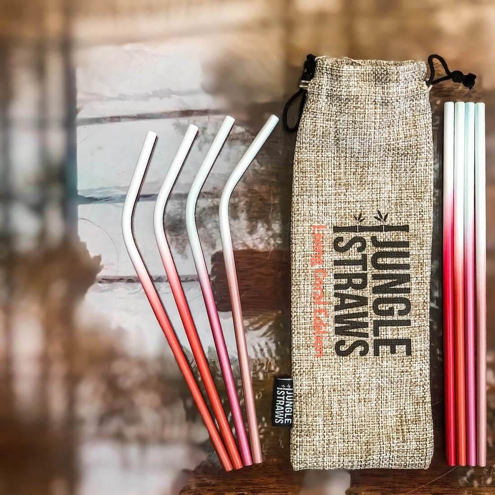 Jungle Straws - Stainless Steel - Reusable Straw Set - Living Coral 