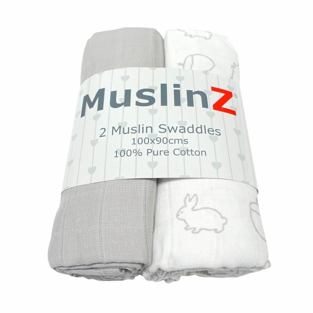 MuslinZ - Muslin Swaddles 100x90cm 2 Pack - Grey/Woodland